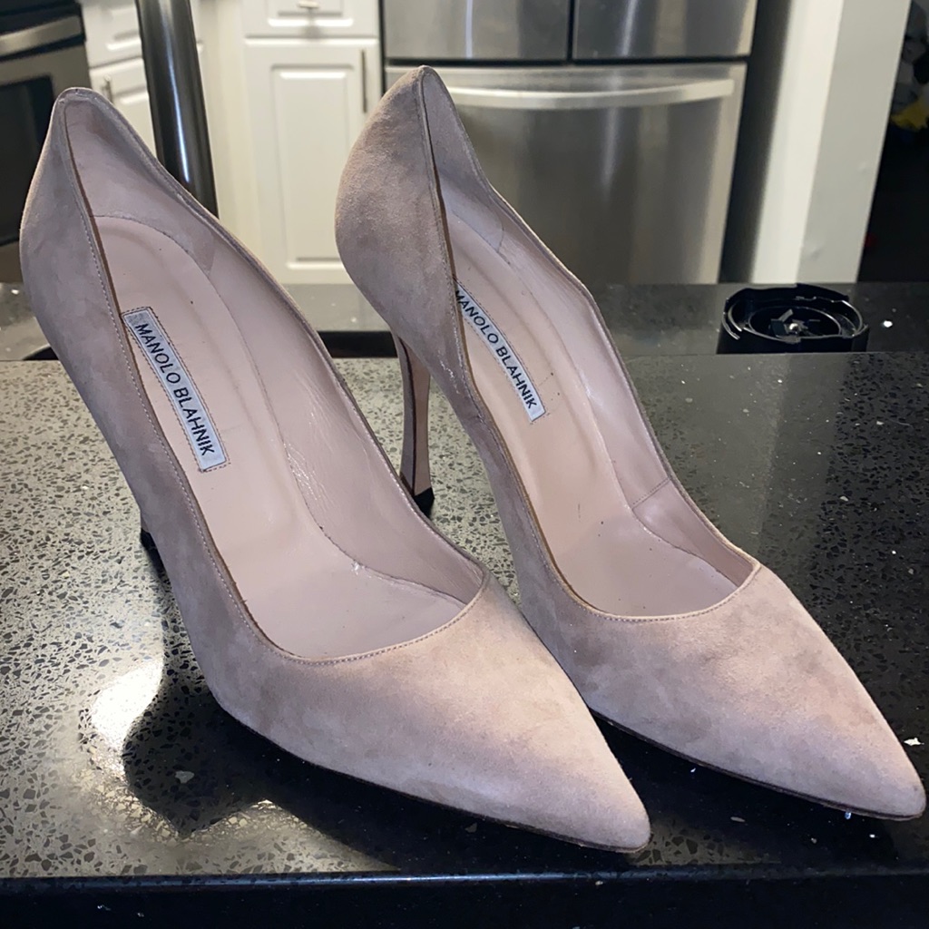 Manolo Blahnik Suede Tan Or Nude 105mm Pumps